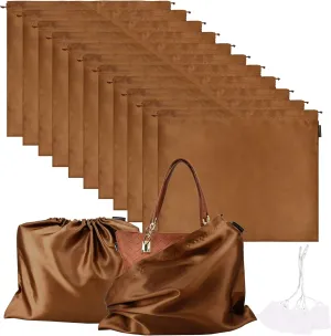 10 Pack Dust Bags for Purses and Handbags, Silk Dust Cover Storage Bag with Drawstring Travel Storage Pouch for Handbag Purse Shoes Boots (Brown, 19.6  15.7 in)