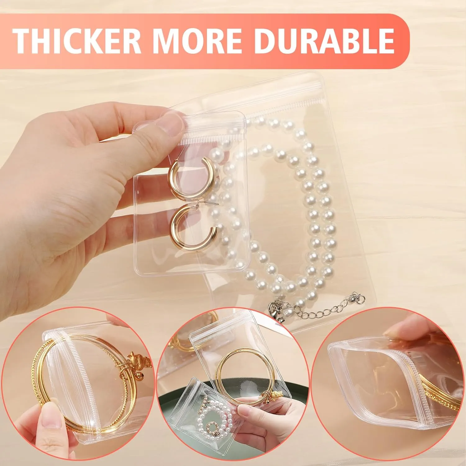 100 Zippered Plastic Jewelry Bags,Small(2.36"x3.15"),Thicker PVC Anti-Tarnish Jewelry Bags Clear Plastic for Gold,Silver,Collectibles,Jewelry Packaging for Business,Travel,Organizing
