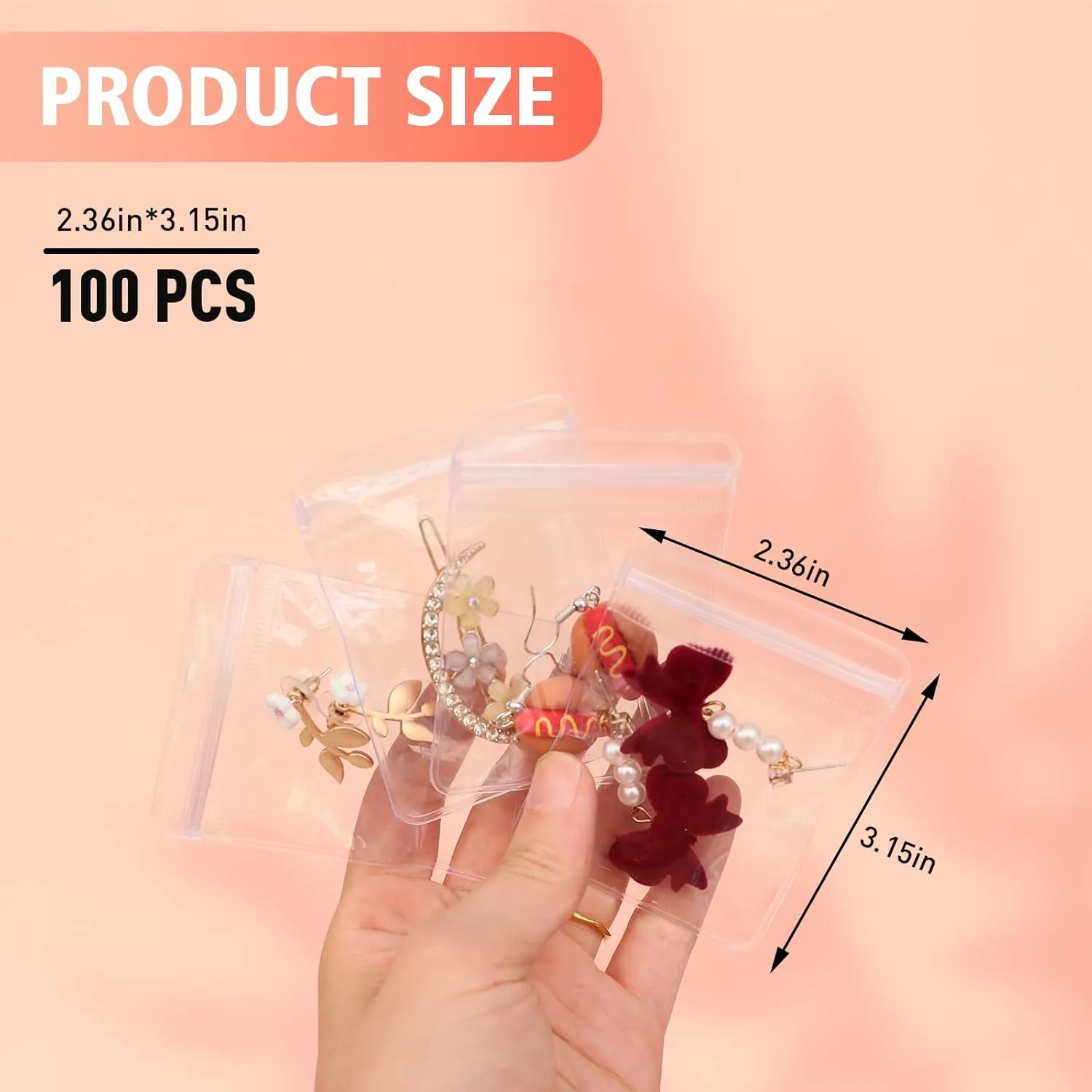 100 Zippered Plastic Jewelry Bags,Small(2.36"x3.15"),Thicker PVC Anti-Tarnish Jewelry Bags Clear Plastic for Gold,Silver,Collectibles,Jewelry Packaging for Business,Travel,Organizing