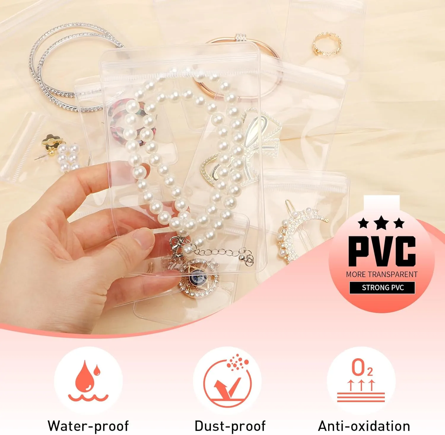 100 Zippered Plastic Jewelry Bags,Small(2.36"x3.15"),Thicker PVC Anti-Tarnish Jewelry Bags Clear Plastic for Gold,Silver,Collectibles,Jewelry Packaging for Business,Travel,Organizing