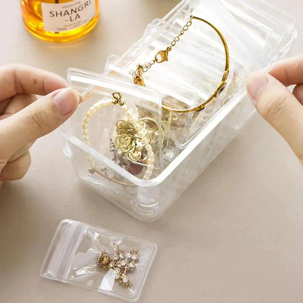 100PCS Jewelry PVC Storage Bags Self Seal Small Pouches Zipper Bag Clear Rings Earrings Packing Jewelry Transparent Lock Bags for Holding Jewelries Rings Earrings (100PCS)