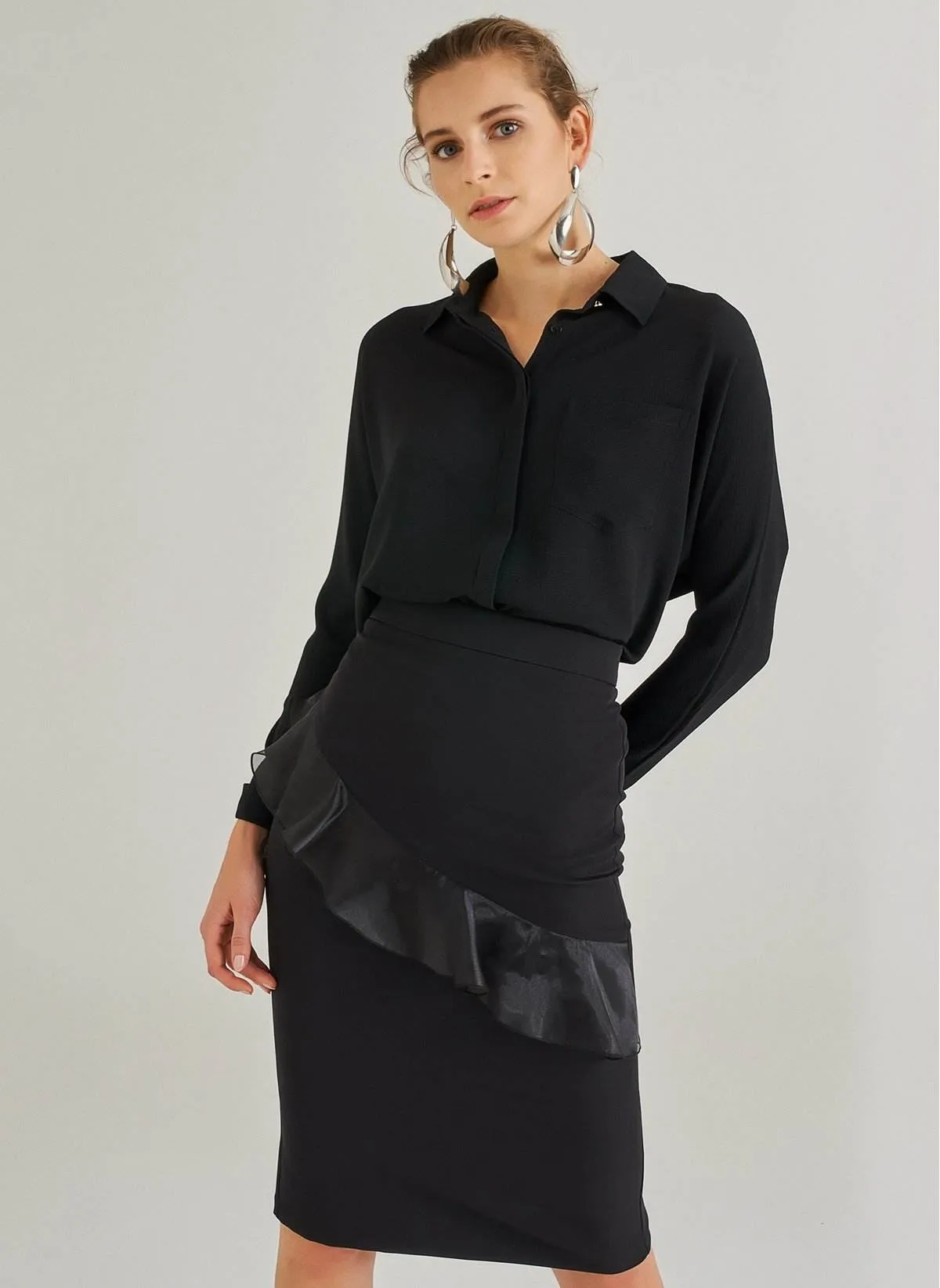 1060 Black Organza Ruffle Skirt