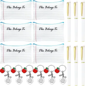 18 Pcs Teacher Appreciation Gifts Bulk Thank You Teacher Gifts with Makeup Cosmetic Bags Keychain and Pens Pencil Pouch for Holiday Birthday Graduation Favors(White,Flower)