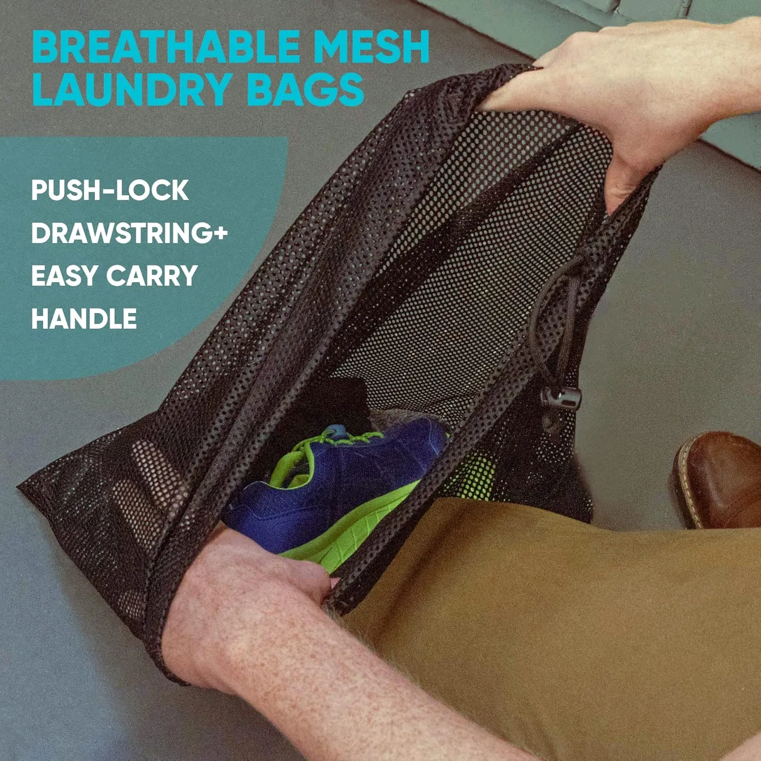 2 Pack Laundry Bags Heavy Duty Mesh Wash Bags with Drawstring Closure for College, Dorm, Travel, Family and Apartment Dwellers, 24 x 36 Inches, Black