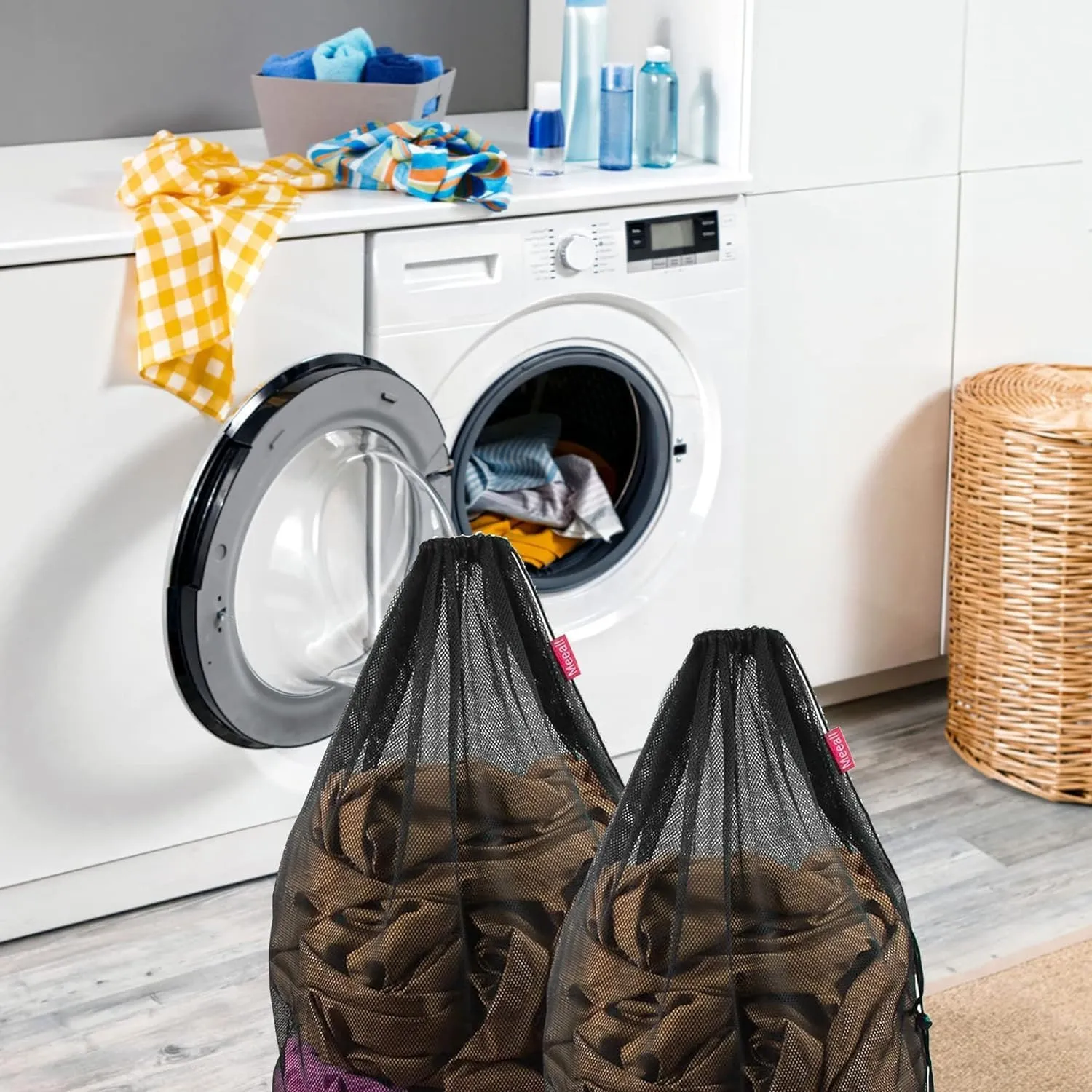 2 Pack Laundry Bags Heavy Duty Mesh Wash Bags with Drawstring Closure for College, Dorm, Travel, Family and Apartment Dwellers, 24 x 36 Inches, Black