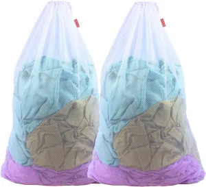 2 Pack Laundry Bags Heavy Duty Mesh Wash Bags with Drawstring Closure for College, Dorm, Travel, Family and Apartment Dwellers, 24 x 36 Inches, White