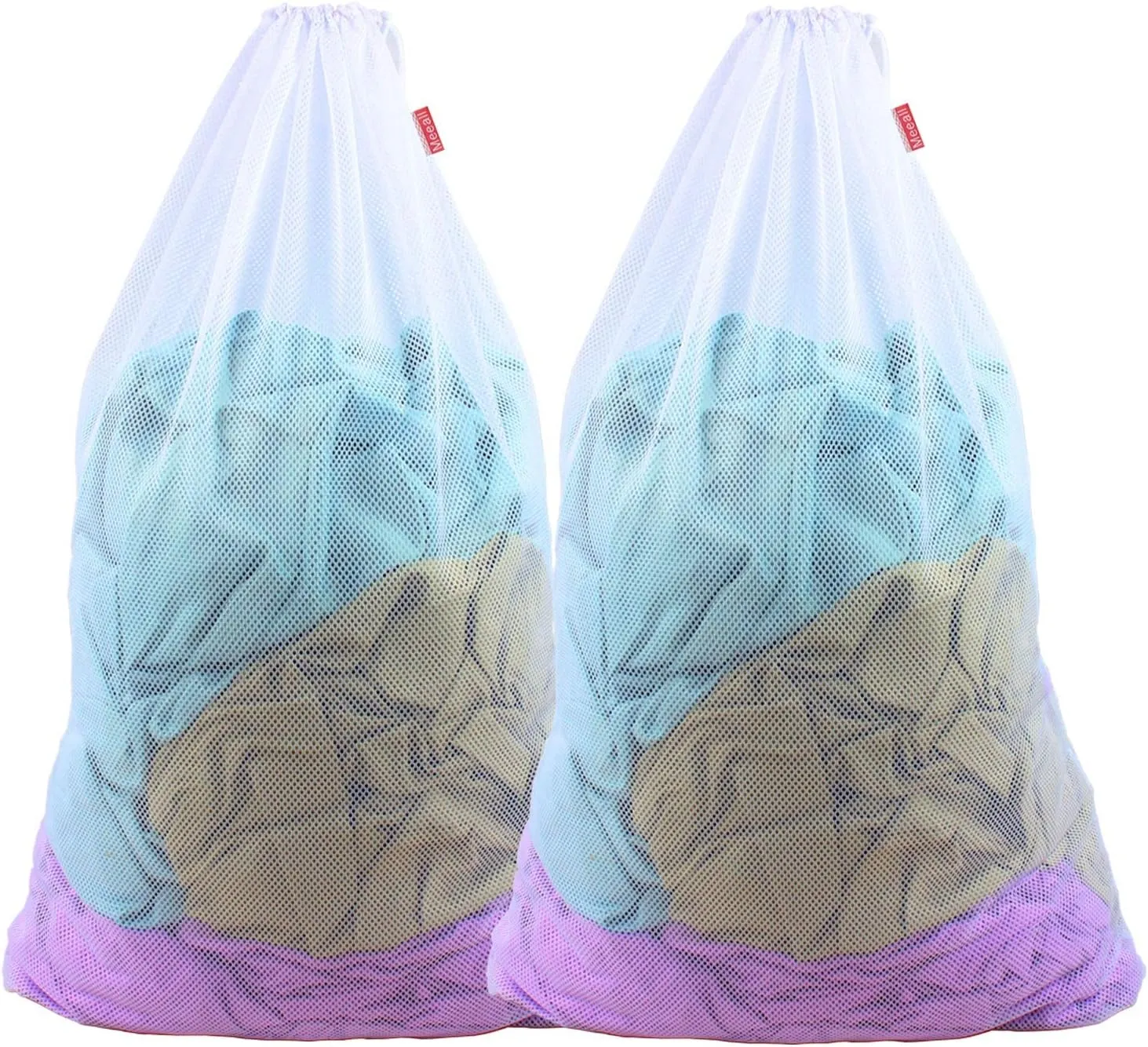 2 Pack Laundry Bags Heavy Duty Mesh Wash Bags with Drawstring Closure for College, Dorm, Travel, Family and Apartment Dwellers, 24 x 36 Inches, White