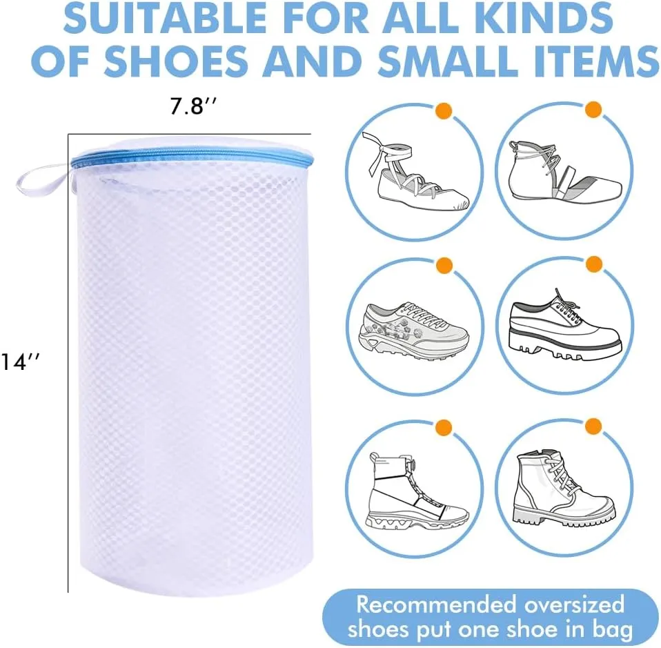 2 Pack Shoes Wash Bags,Shoe Washing Machine Bag,shoe laundry bag for washing machineHoneycomb Mesh Laundry Bags with Zipper for Sneakers,Running Shoes,Sock,Bras,Delicates and Toys14 in x 7.8 in