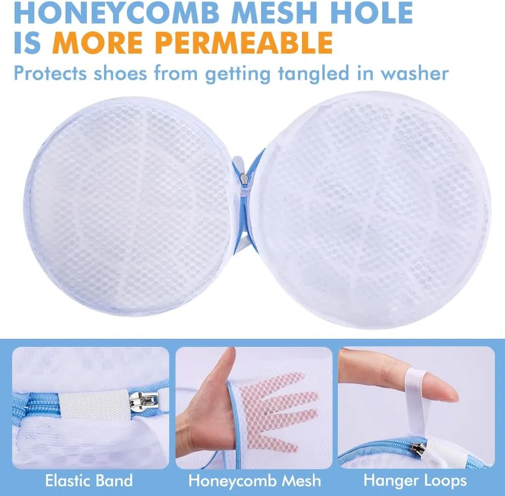 2 Pack Shoes Wash Bags,Shoe Washing Machine Bag,shoe laundry bag for washing machineHoneycomb Mesh Laundry Bags with Zipper for Sneakers,Running Shoes,Sock,Bras,Delicates and Toys14 in x 7.8 in