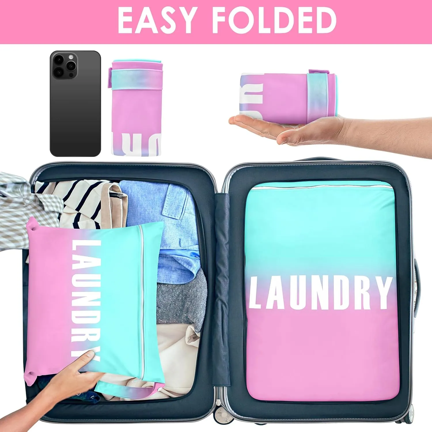 2 Pcs Large Travel Laundry Bags - Waterproof Wet Dry Bags for Gym Clothes, Swimming, Yoga