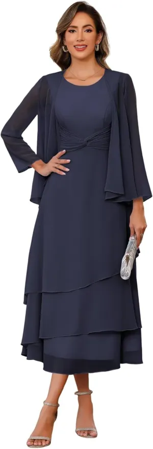 2 Piece Mother of The Bride Dresses with Jacket 2025 Chiffon Formal Evening Gown Hi008