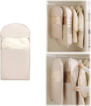 2025 Space Saving Hanging Garment Bag with Self Compression Zipper, Compression Space Saver Closet Storage Organizers, Dust Cover Clothes Bags for Down Coat (Beige,Large)