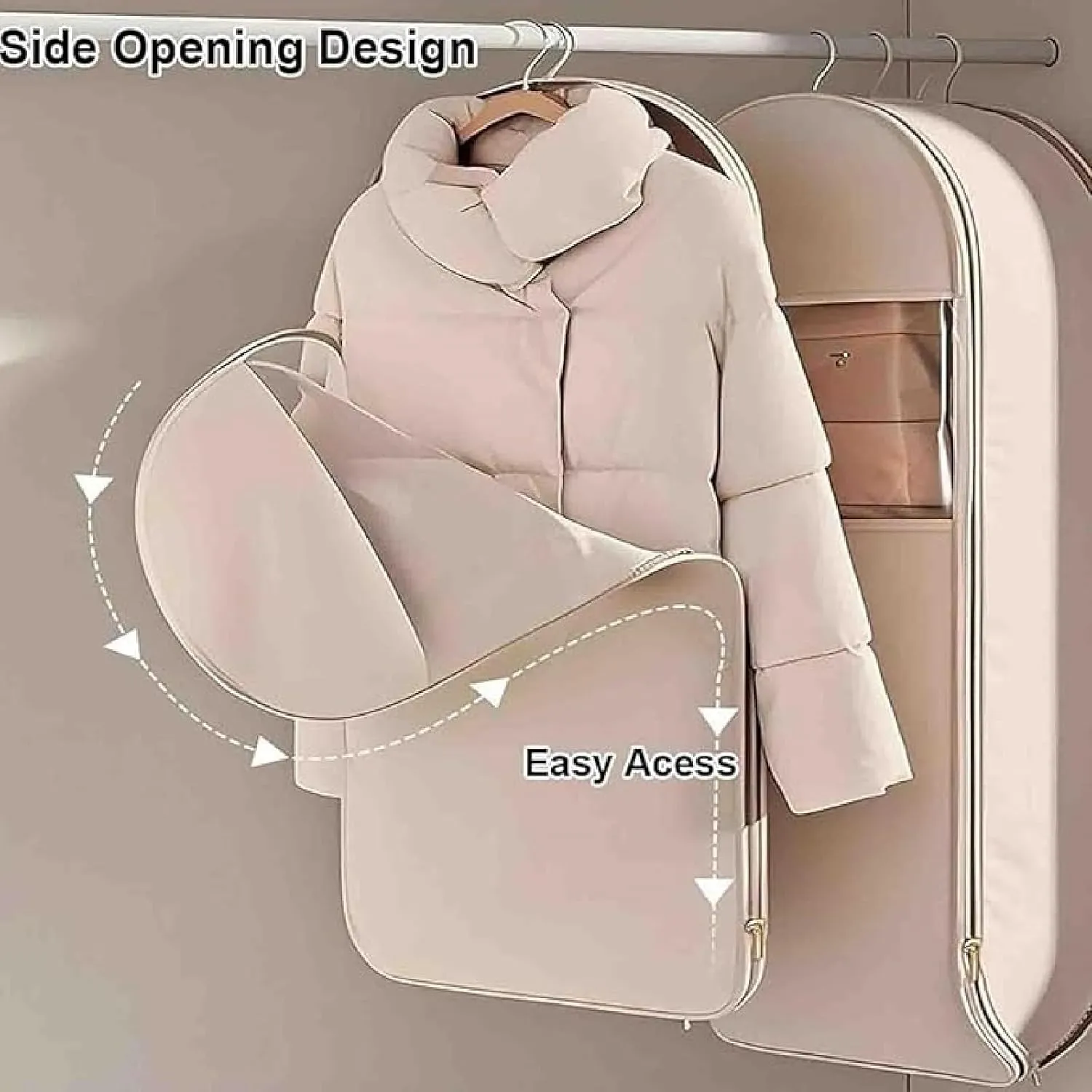 2025 Space Saving Hanging Garment Bag with Self Compression Zipper, Self Compression Garment Bags, Space Saving Hanging Bag, Coat Storage Bag Hanging (Gray, M)