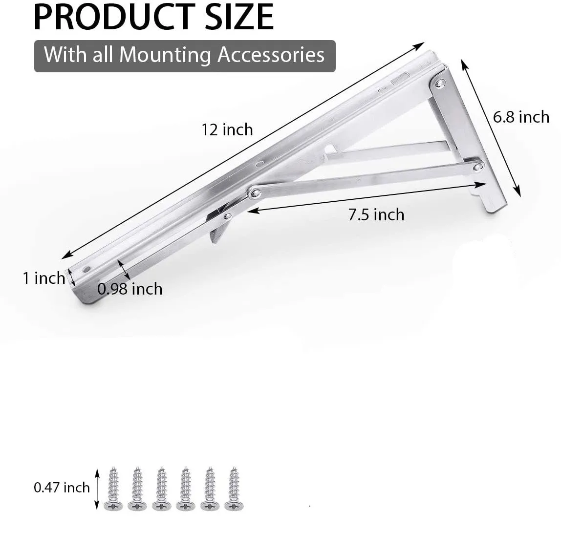 2PCS 12inch Steel Wall Mounted Folding Triangle Angle Shelf Support Bracket Rack