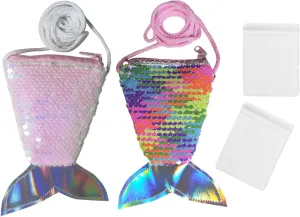 2Pcs Sequin Crossbody Bags, Shoulder Bag Coin Pouch, Women's Crossbody Handbags with 2 Clear Cellophane Bags (A)