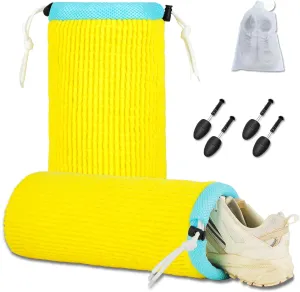 2Pcs Shoe Washing Machine Bag with Secure Drawstring ClosureReusable Shoe Washing BagShoe Cleaning Bag for All Shoe TypesIncludes 2 Shoe Storage Dust Bags And 2 Adjustable Shoe Trees (Yellow)