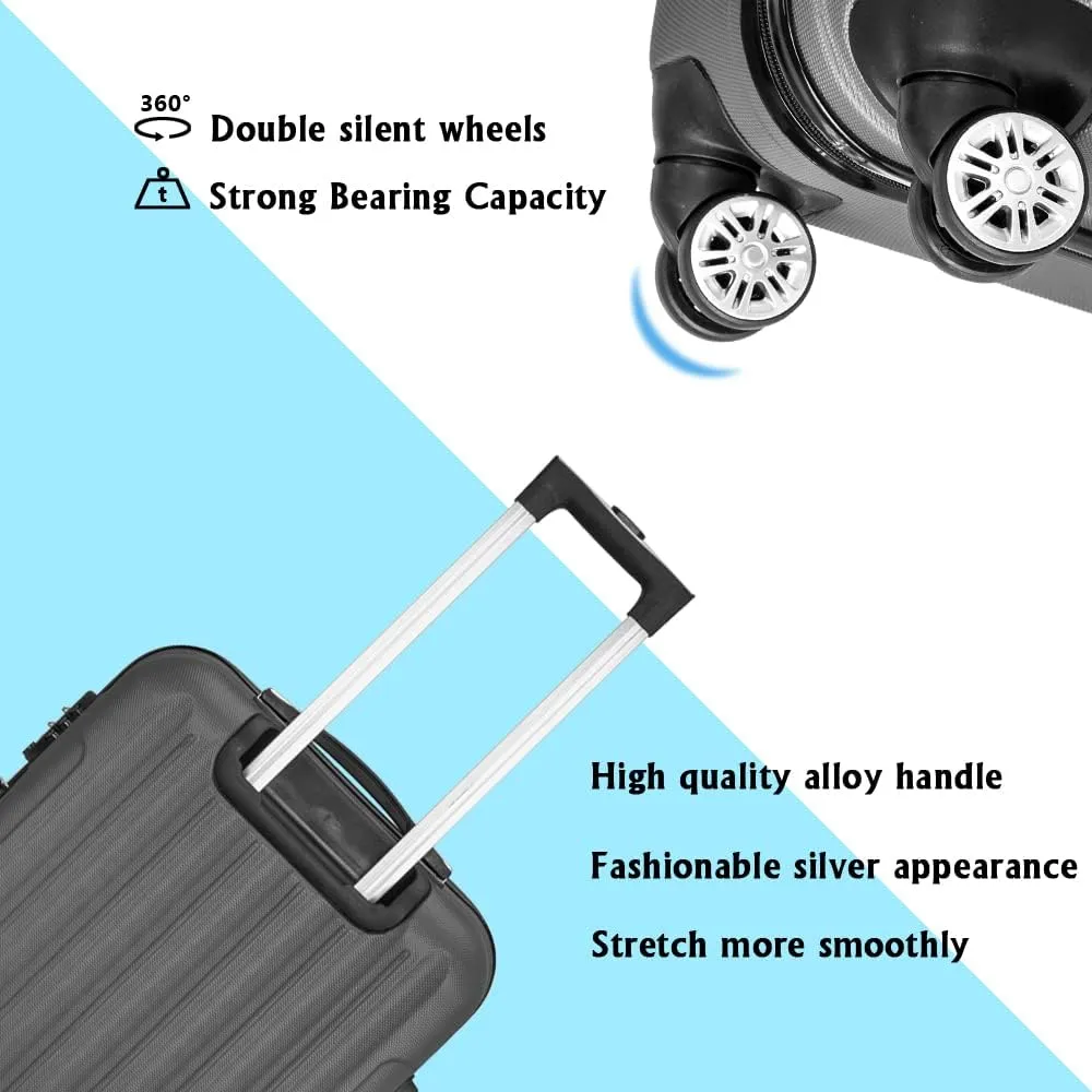 3-in-1 Multifunctional Traveling Storage Suitcases - Hard Case Suitcase with 360 Double Spinner Wheels - Lightweight Carry Ons with TSA Lock - Travel Luggage Set (20", 24", & 28") - Dark Gray