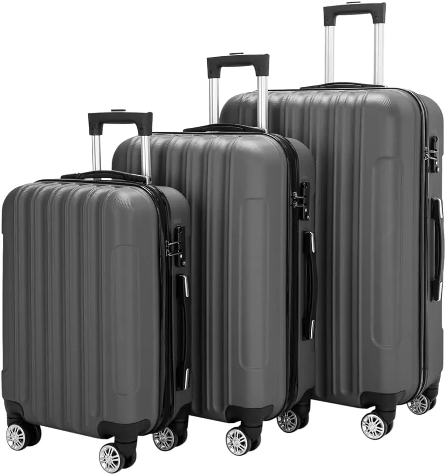 3-in-1 Multifunctional Traveling Storage Suitcases - Hard Case Suitcase with 360 Double Spinner Wheels - Lightweight Carry Ons with TSA Lock - Travel Luggage Set (20", 24", & 28") - Dark Gray