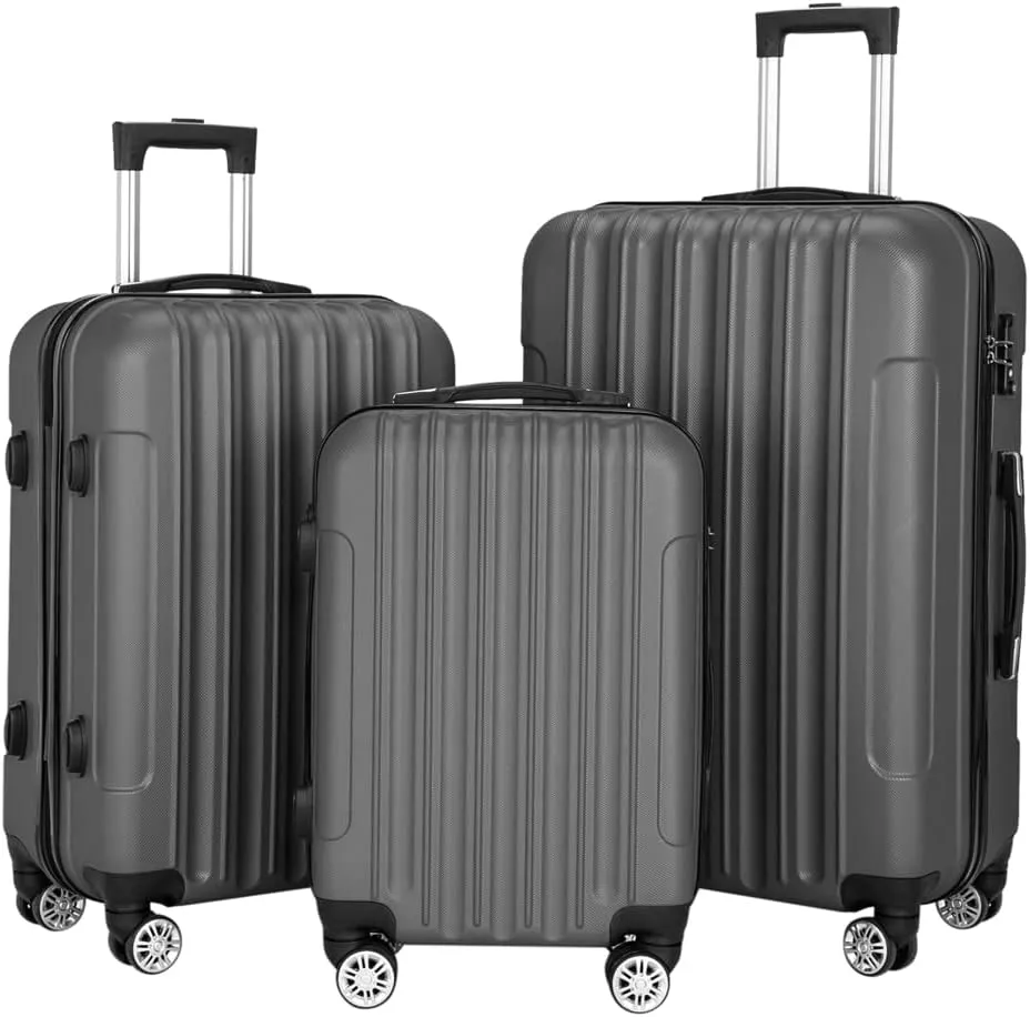 3-in-1 Multifunctional Traveling Storage Suitcases - Hard Case Suitcase with 360 Double Spinner Wheels - Lightweight Carry Ons with TSA Lock - Travel Luggage Set (20", 24", & 28") - Dark Gray