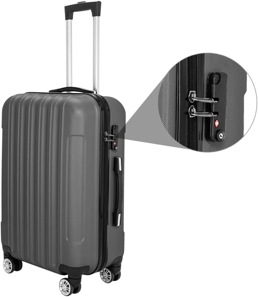 3-in-1 Multifunctional Traveling Storage Suitcases - Hard Case Suitcase with 360 Double Spinner Wheels - Lightweight Carry Ons with TSA Lock - Travel Luggage Set (20", 24", & 28") - Dark Gray