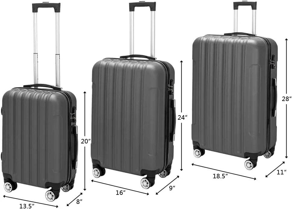 3-in-1 Multifunctional Traveling Storage Suitcases - Hard Case Suitcase with 360 Double Spinner Wheels - Lightweight Carry Ons with TSA Lock - Travel Luggage Set (20", 24", & 28") - Dark Gray