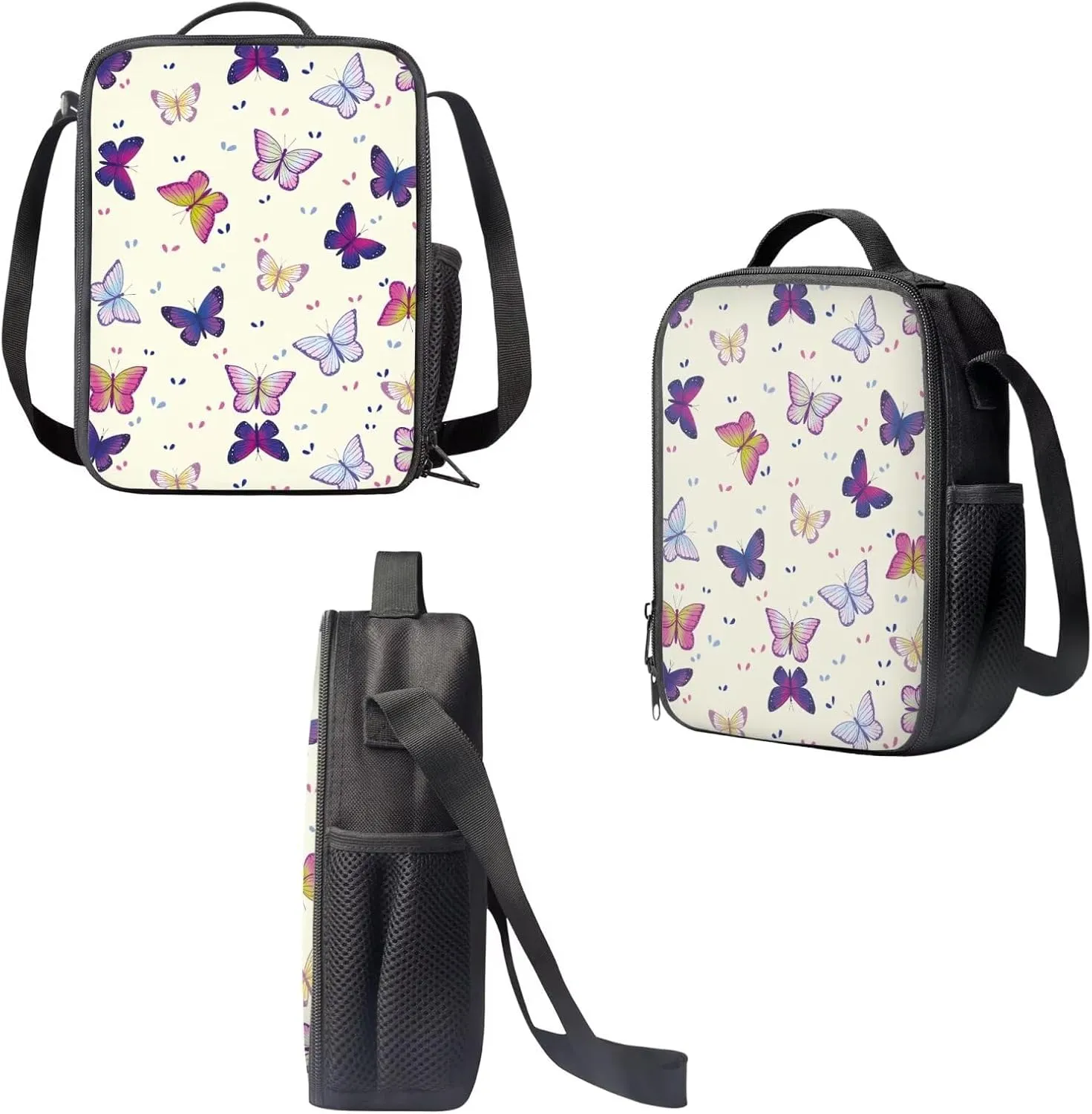 3 Pcs Butterfly Backpack Kids Backpacks for Girls with Lunch Box School Pencil Case Insulated Lunch Bag Large Capacity Backpack for School Travel
