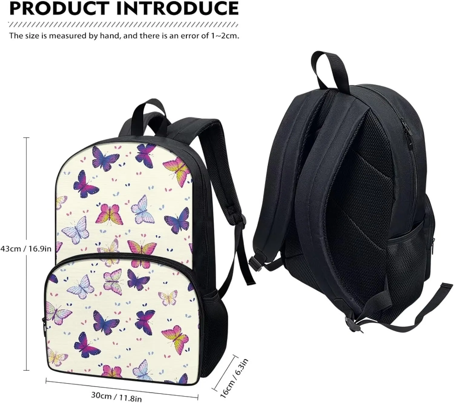 3 Pcs Butterfly Backpack Kids Backpacks for Girls with Lunch Box School Pencil Case Insulated Lunch Bag Large Capacity Backpack for School Travel