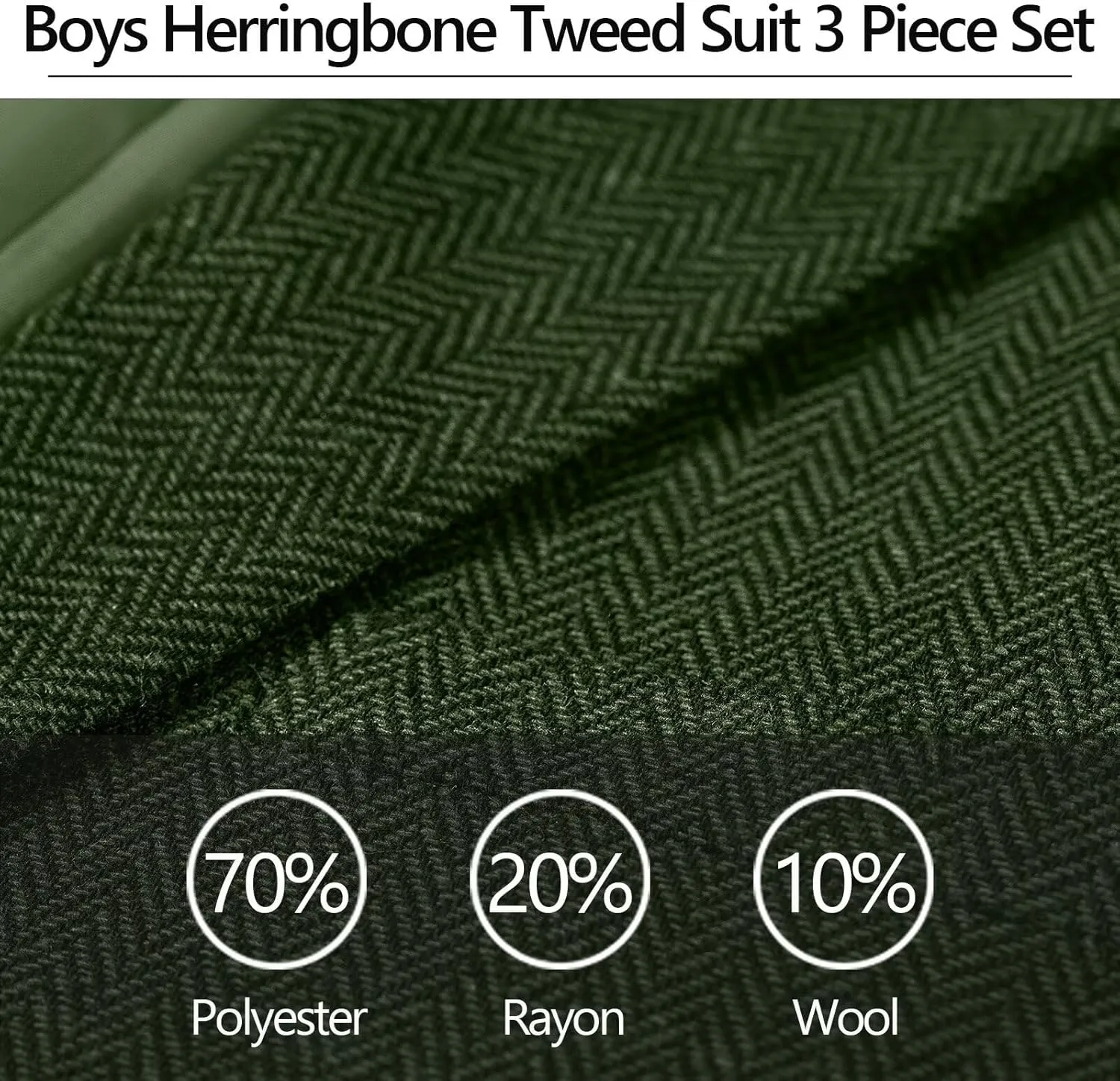 3 Piece Boys Tweed Herringbone Suit Retro Slim fit Two Button Suits Jackets Vest Dress Pants for Kid Toddler Wedding