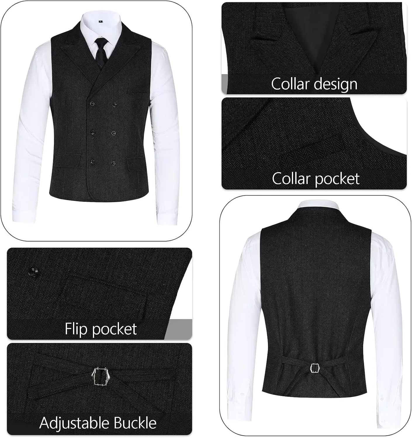 3 Piece Boys Tweed Herringbone Suit Retro Slim fit Two Button Suits Jackets Vest Dress Pants for Kid Toddler Wedding