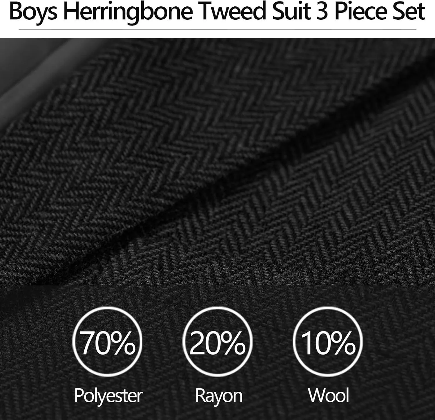 3 Piece Boys Tweed Herringbone Suit Retro Slim fit Two Button Suits Jackets Vest Dress Pants for Kid Toddler Wedding