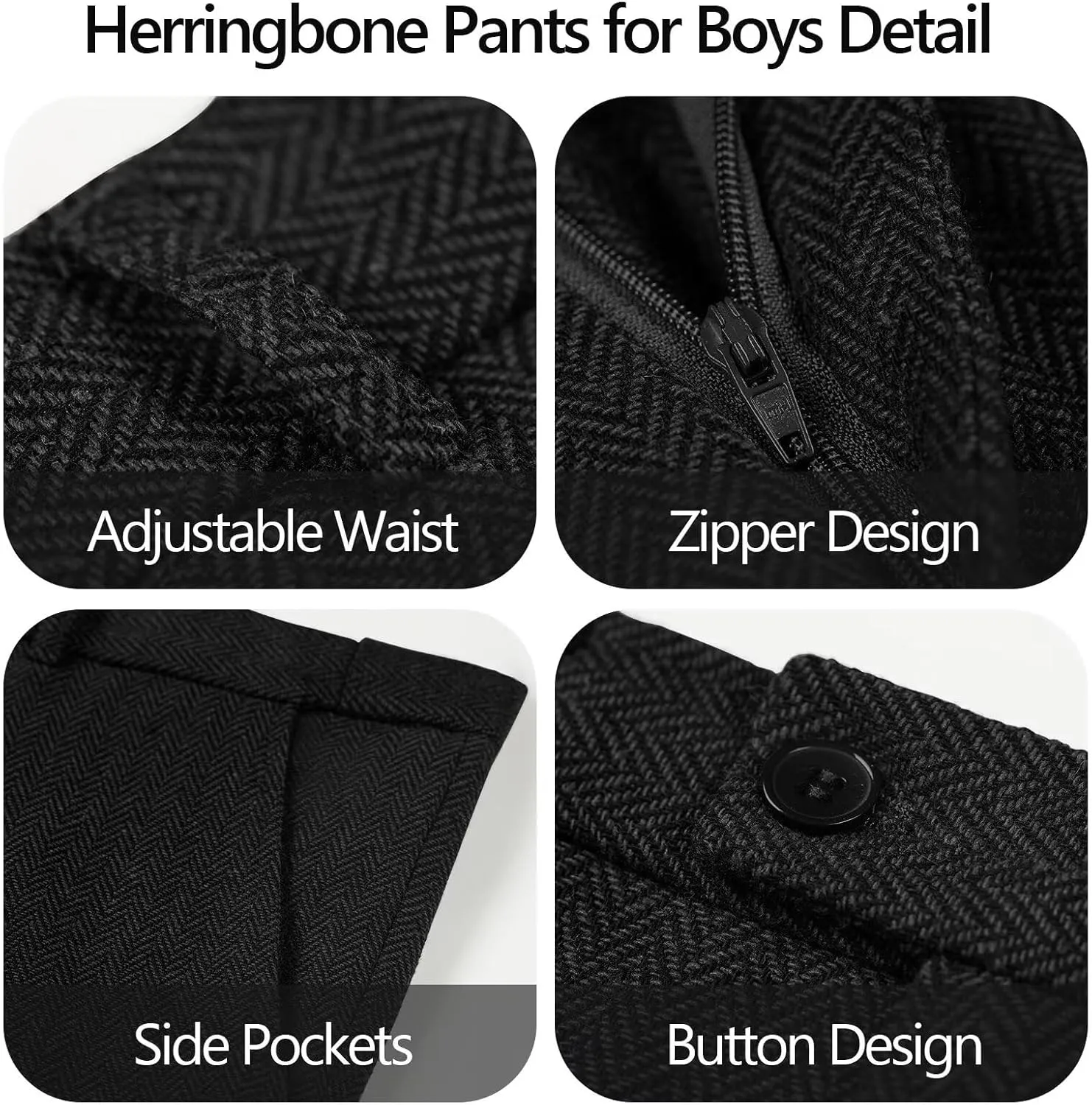 3 Piece Boys Tweed Herringbone Suit Retro Slim fit Two Button Suits Jackets Vest Dress Pants for Kid Toddler Wedding