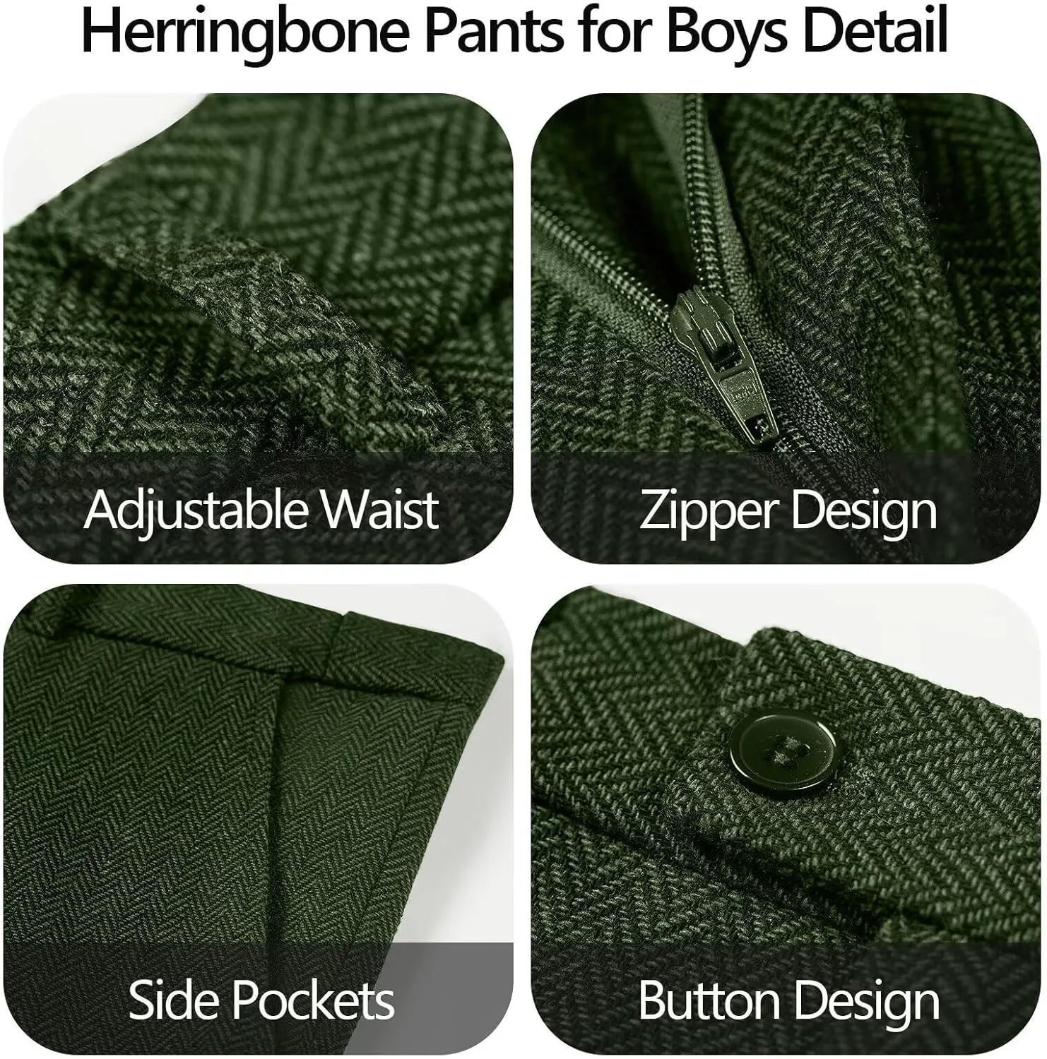 3 Piece Boys Tweed Herringbone Suit Retro Slim fit Two Button Suits Jackets Vest Dress Pants for Kid Toddler Wedding