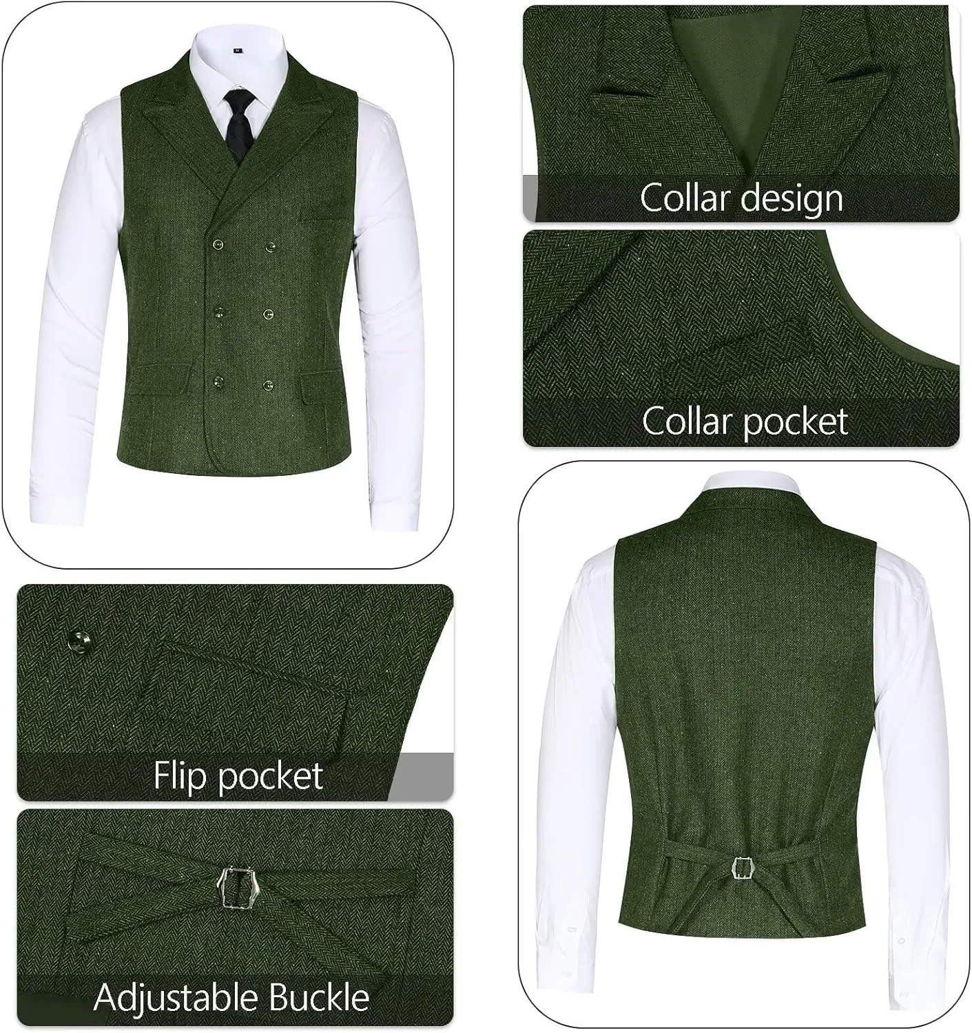 3 Piece Boys Tweed Herringbone Suit Retro Slim fit Two Button Suits Jackets Vest Dress Pants for Kid Toddler Wedding