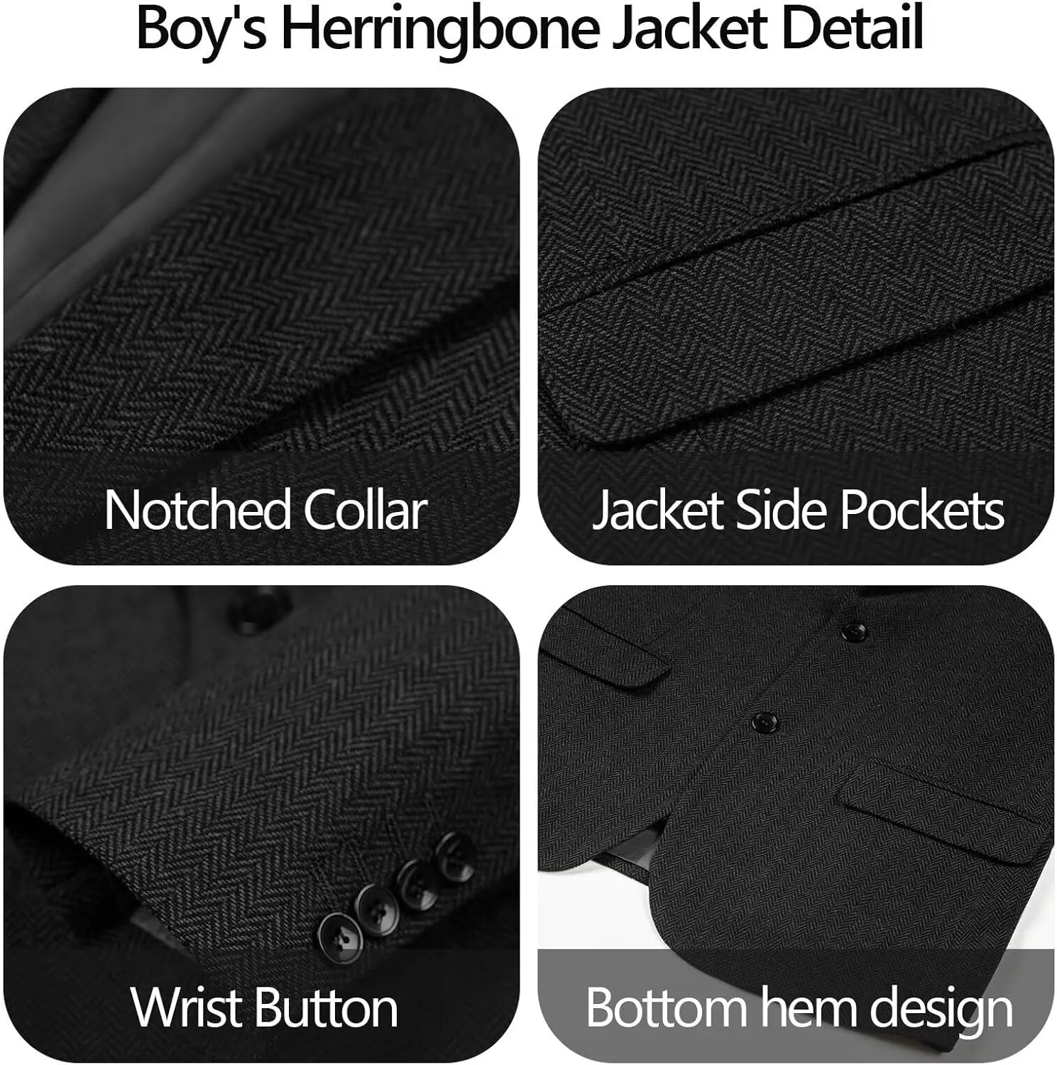 3 Piece Boys Tweed Herringbone Suit Retro Slim fit Two Button Suits Jackets Vest Dress Pants for Kid Toddler Wedding
