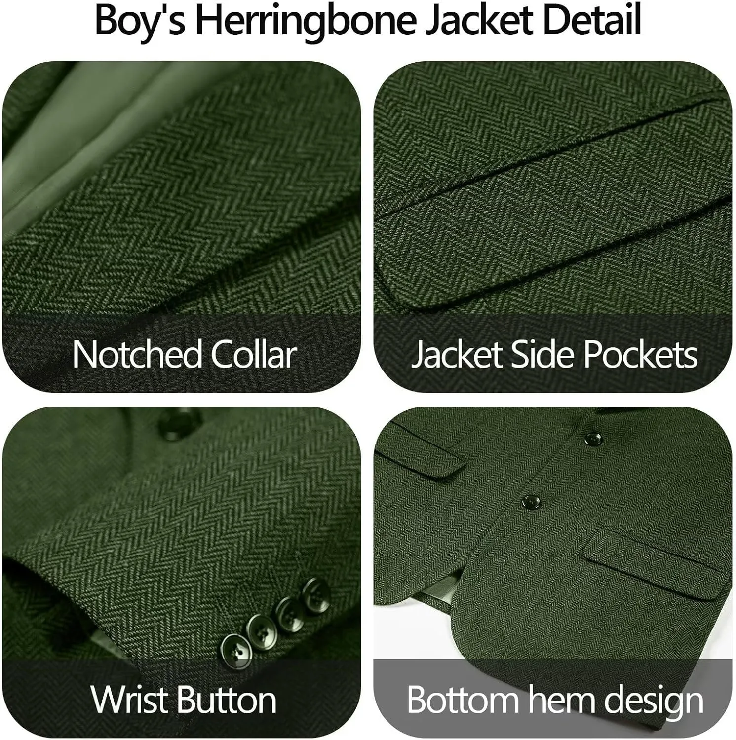 3 Piece Boys Tweed Herringbone Suit Retro Slim fit Two Button Suits Jackets Vest Dress Pants for Kid Toddler Wedding