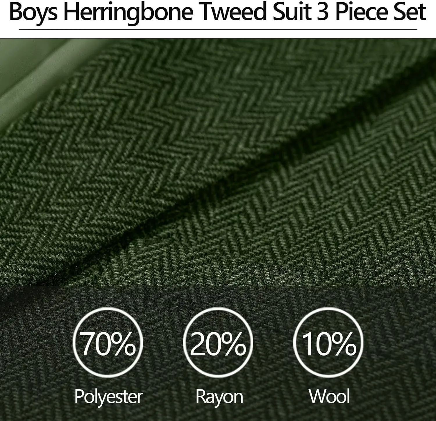 3 Piece Boys Tweed Herringbone Suit Retro Slim fit Two Button Suits Jackets Vest Dress Pants for Kid Toddler Wedding