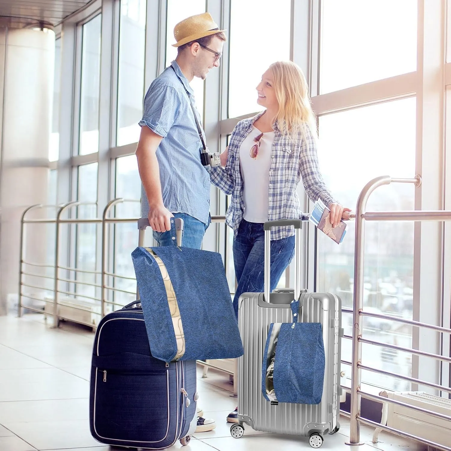 3 Set Travel Packing Cubes For Suitcases, Dark Blue, Stackable, Garment Bag Closet Storage, Luggage Space Saver, Luggages Management Personnel