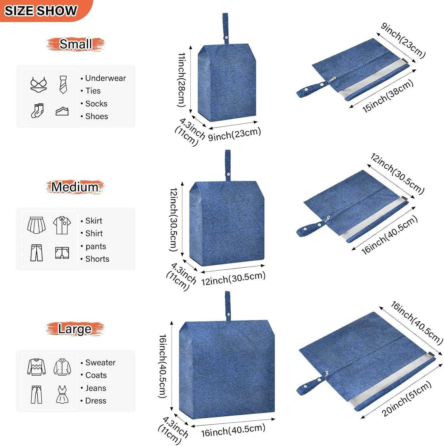 3 Set Travel Packing Cubes For Suitcases, Dark Blue, Stackable, Garment Bag Closet Storage, Luggage Space Saver, Luggages Management Personnel