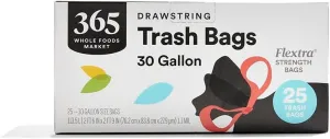 365 by Whole Foods Market, Flextra Strength Drawstring Trash Bags, 30 Gallon, 25 Count