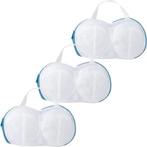 3Pcs Bra Washing Bags for Laundry Mesh Women Lingerie Underwear Brassiere Bags with Handle and Zipper Lingerie bra laundry Bag for Washing Machine Delicate (Blue, A to C cups)