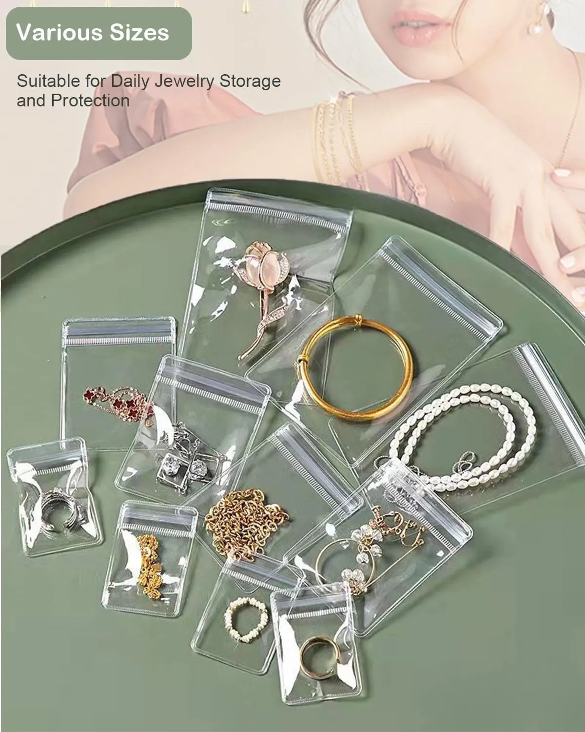 4 In 1 Acrylic Jewelry Organizers and Storage with 60 Portable Anti Tarnish Jewelry Bags, Clear Jewelry Box Organizer, Travel Jewelry Case for Earrings/Rings/Necklaces for Women Girls