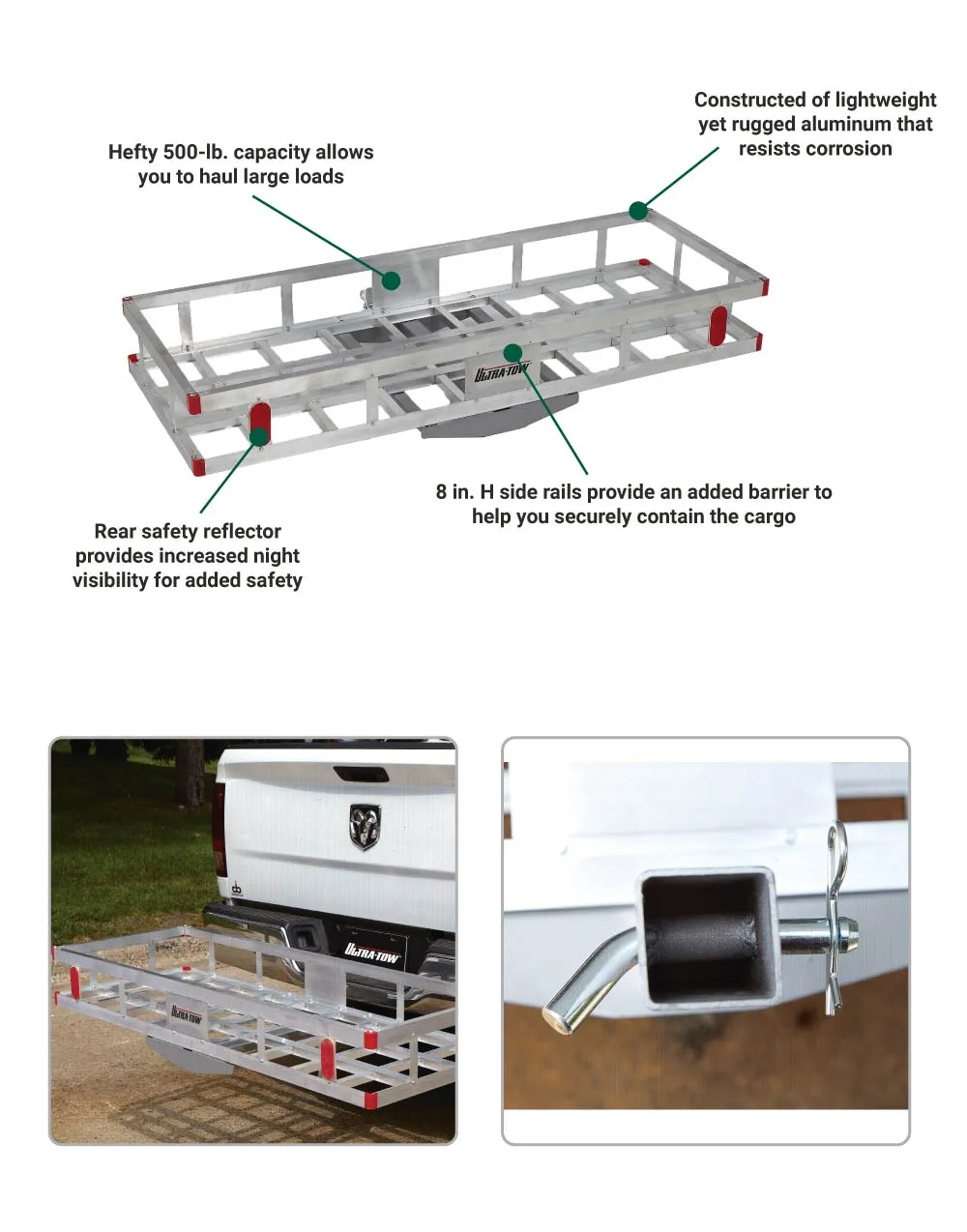 (41081.ULT) Ultra-Tow Aluminum Hitch Cargo Carrier | 500-Lb. Cap | Silver | 60-In. X 22.5-In. x 8-In.