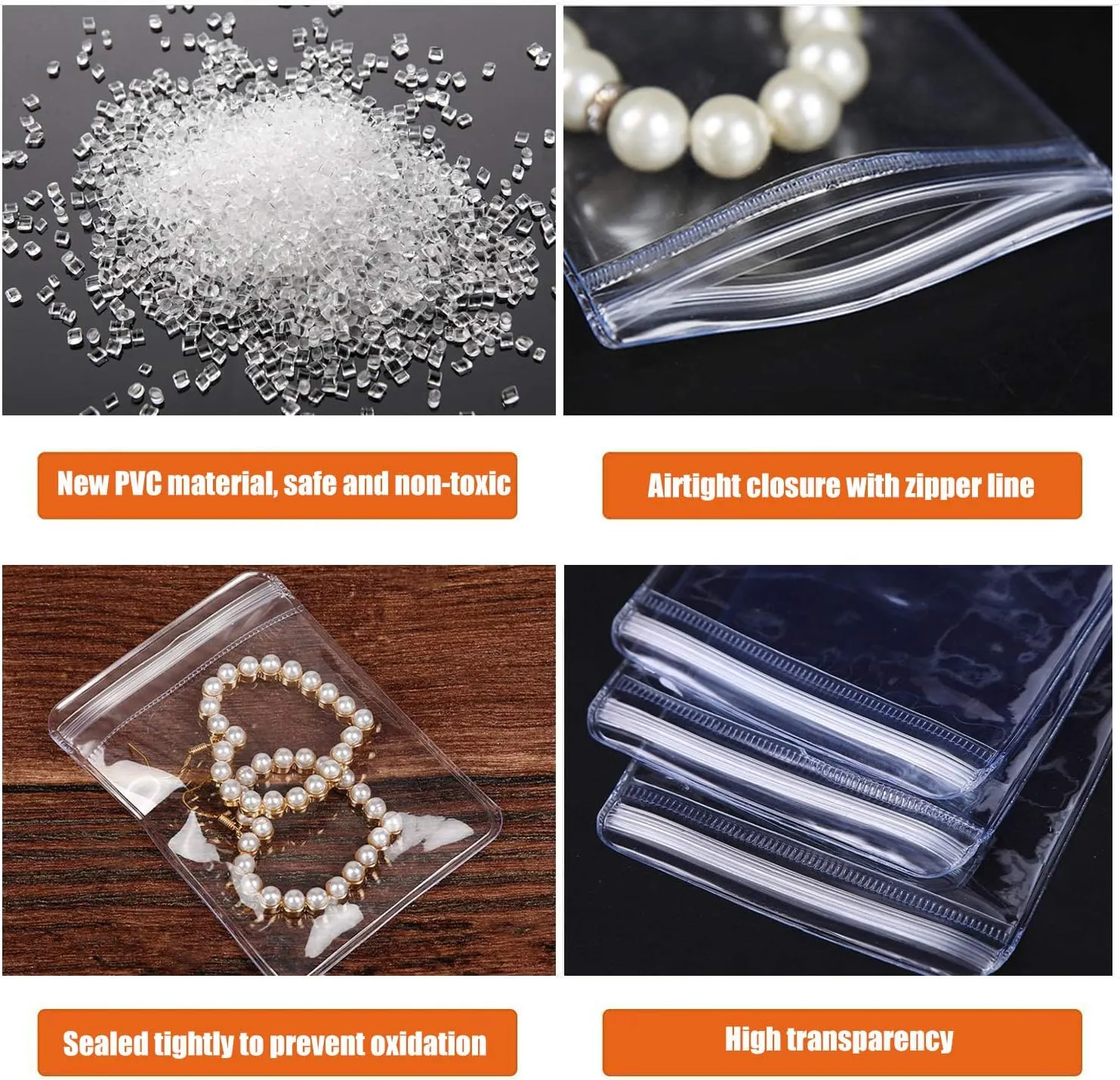 48 Pack PVC Clear Jewelry Anti Oxidation Zipper Bag Antitarnish Plastic Bags for Packaging Jewelry Rings Earrings Transparent Poly Pouch (Clear, 2.369.05 inch)