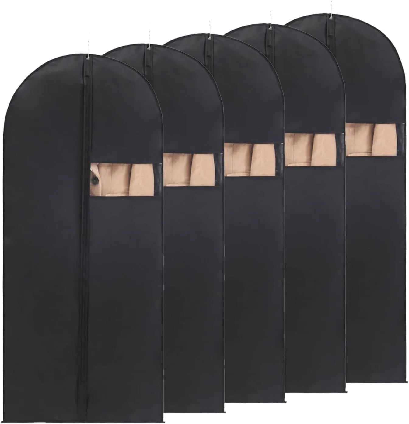 5 Pcs Garment Bags for Hanging Clothes, Suit Bags Clothes Dust Covers, Closet Cover with Clear Window for Coats, Jackets, Shirts(Black,60x80cm)