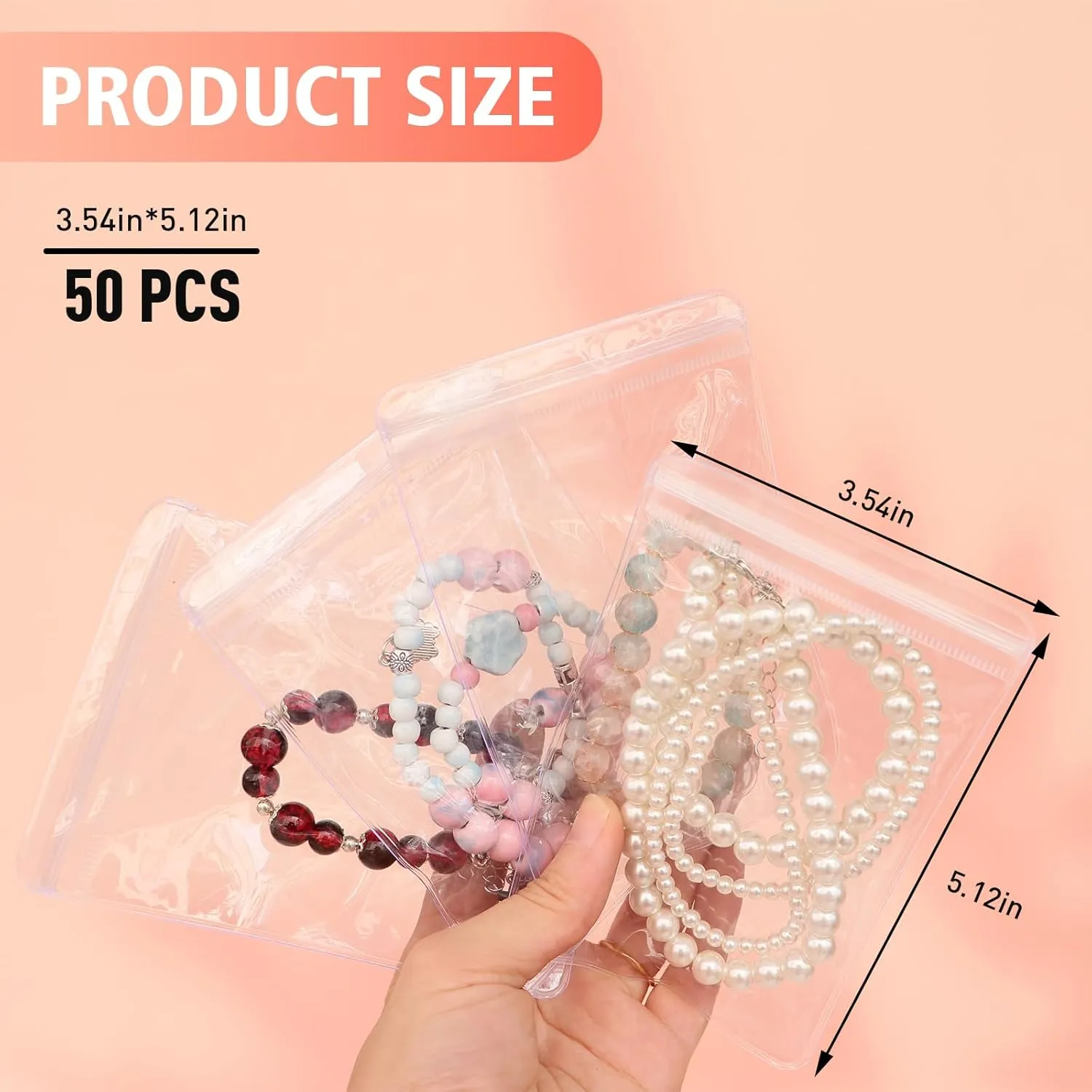 50 Large Plastic Jewelry Bags with Zipper, Clear Anti Tarnish Jewelry Bags for Small Business