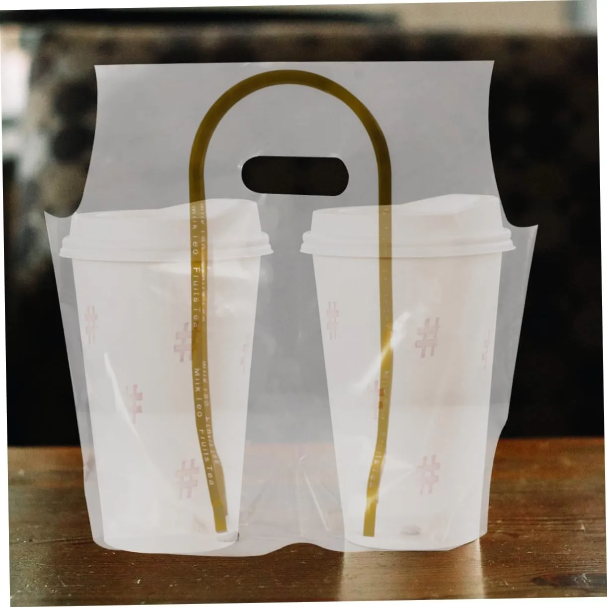 50pcs Transparent Bag Tea Bag Beverage Bag Plastic Drinkware Trolley Bags for Shopping Cart Drink Pouches Clear Packaging Bags Clear Drink Carrier Bags Milk Coffee Juice re-usable
