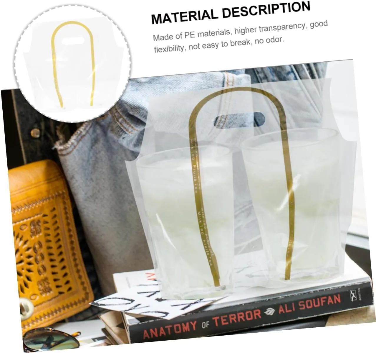 50pcs Transparent Bag Tea Bag Beverage Bag Plastic Drinkware Trolley Bags for Shopping Cart Drink Pouches Clear Packaging Bags Clear Drink Carrier Bags Milk Coffee Juice re-usable