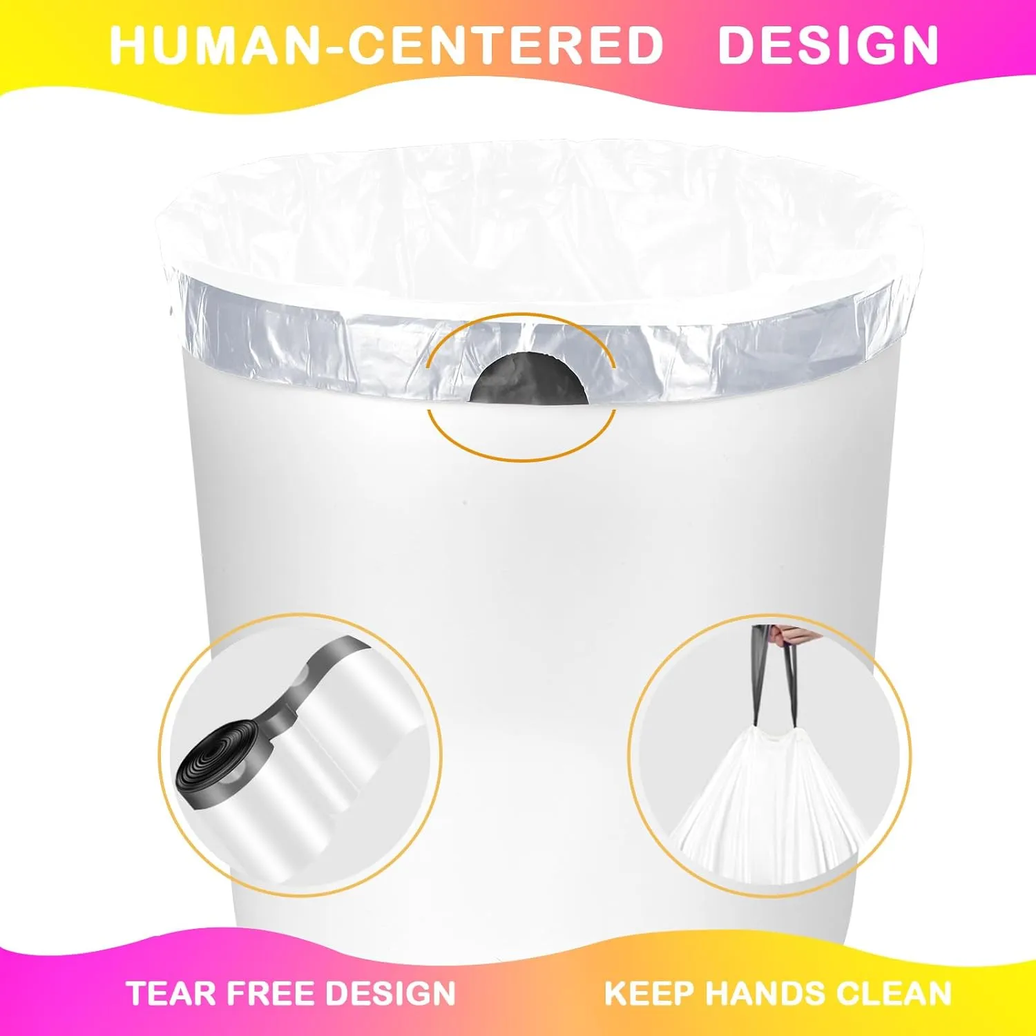 8 Gallon Drawstring Trash Bags,20 Count White