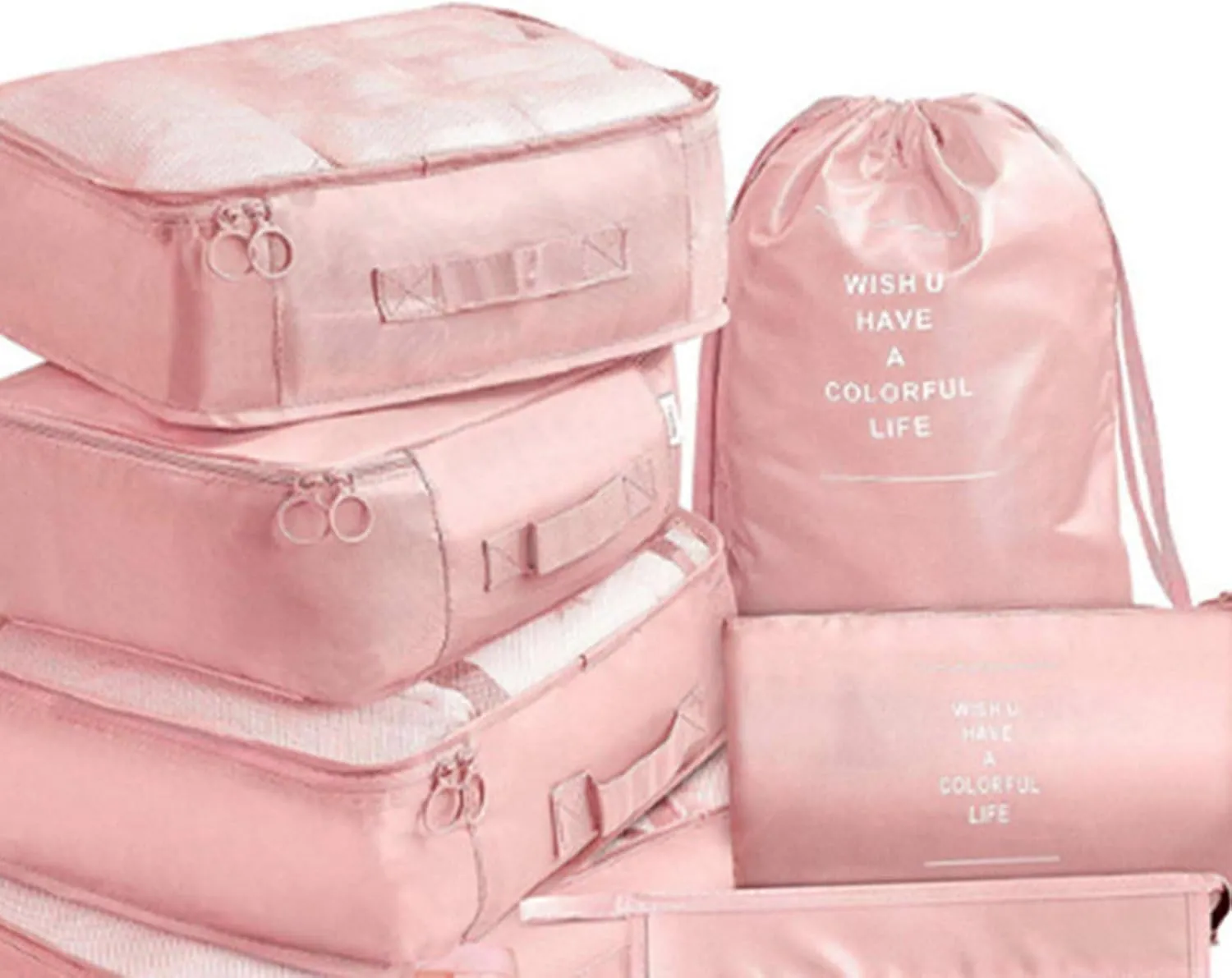 8 Set Packing Cubes with Portable Shoe Bag, Travel Underwear Storage Bag, and Makeup Bag for Suitcases Organizer Bags Set, Carry On Suitcase Luggage Organizers (Rose)