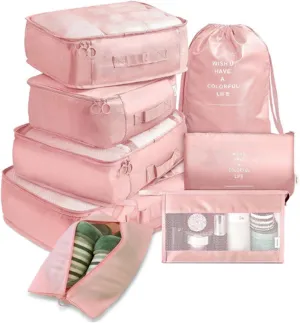 8 Set Packing Cubes with Portable Shoe Bag, Travel Underwear Storage Bag, and Makeup Bag for Suitcases Organizer Bags Set, Carry On Suitcase Luggage Organizers (Rose)